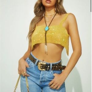 Miss Lola Gold Sparkle Crop Top Size Small